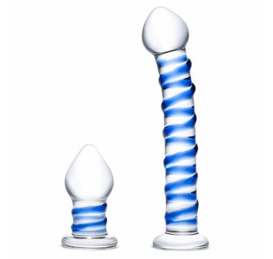 Szklane dildo i plug analny - Glas Double Penetration Set